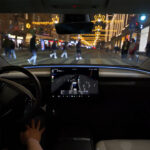 Tesla FSD getting tested in Europe in a crowded pedestrian scenario at a zebra crossing/crosswalk.