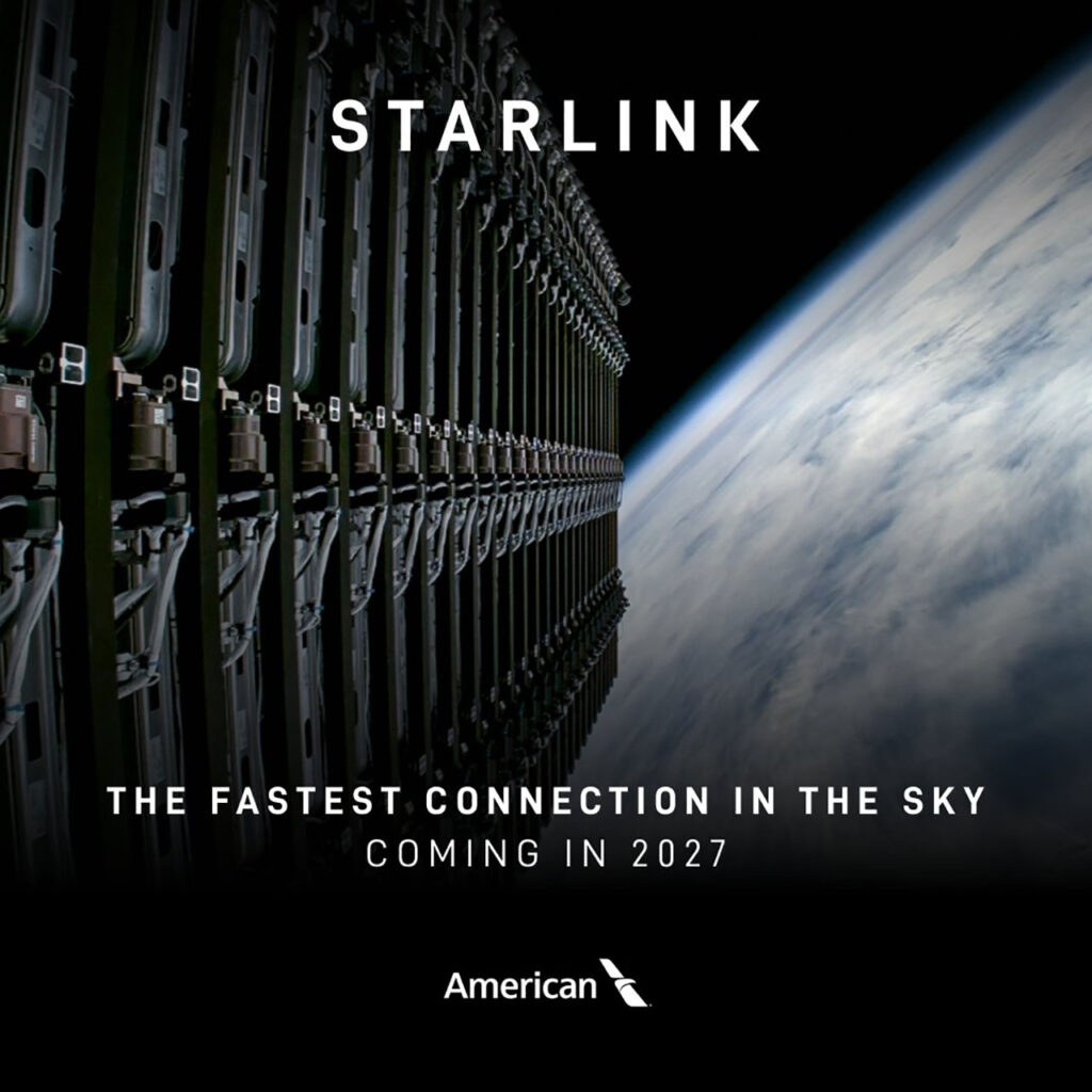 American Airlines announces the adoption of in-flight Starlink satellite broadband internet, starting from 2027.