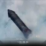 Flight 12 Starship 39 (upper stage) as it landed on the Indian Ocean and moments before it finally exploded.