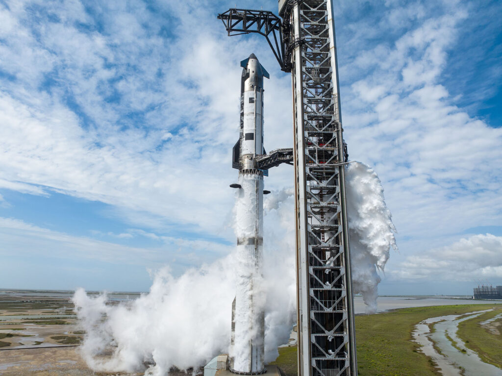 Flight 12 Starship fully stacked on the Pad 2 OLM at SpaceX's Starbase, Texas, launch site (Saturday, 9th May, 2026).