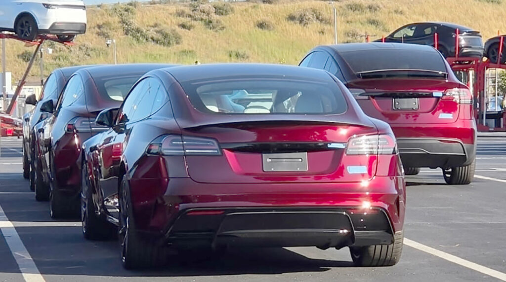 A bunch of Tesla Model S and Model X Signature vehicles spotted outside the company's factory in Fremont, California.
