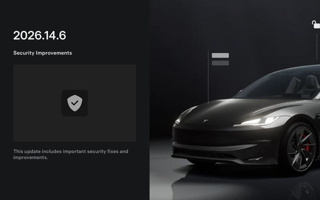 Tesla Spring software update point release version 2026.14.6 goes wide release.