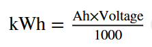 The Formula to convert battery energy capacity from Amp-Hours to Kilowatt-Hours