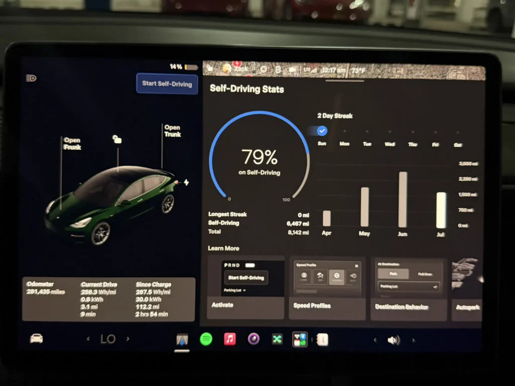 Screenshot of the FSD v14 Lite (2026.20.6.10) Self-Driving Stats app.