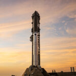 The fully integrated Flight 13 Starship V3 at Starbase, Texas, on the sunset of July 22, 2026.