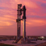 Fully stacked / integrated Flight 13 Starship at Starbase, Texas, ready for the 2nd attempt at the launch test on Thursday, 23 July, 2026. The picture was taken on the evening of Wednesday, July 22, 2026.