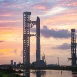 Flight 13 (IFT-13) Starship is fully stacked at the SpaceX Starbase, Texas, launch site after the liftoff failure on July 16.