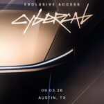 Official poster for the Tesla Cybercab launch in Austin, Texas, on September 3, 2026.