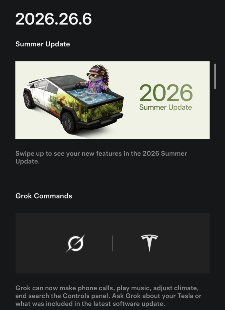 Tesla FSD v14.3.8 merges with the 2026 Summer Update (2026.26.6.5), bringing complex Grok voice commands to Tesla vehicles.