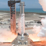 Flight 14 Starship Super Heavy Booster 21 going through a 33-engine static fire test on August 28, 2026 at Starbase, Texas.