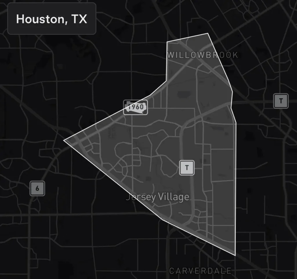 Tesla Robotaxi geofence map for Houston, Texas, as of September 20, 2026.