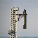 Simulated view of the Starship upper stage catch by the launch tower at Starbase (planned for Flight 15).