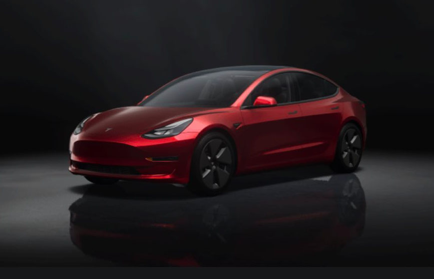 New sharper car visualization of an old Model 3 on its center display after installing the 2026.38 software update.