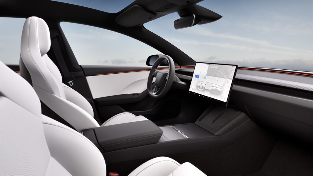 2027 Tesla Model 3 Performance with the new black headliner and larger 16" center touchscreen display.