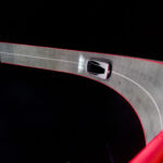 Next-gen Tesla Roadster Rocket climbing the arched ramp at the unveiling site (SpaceX McGregor, Texas).