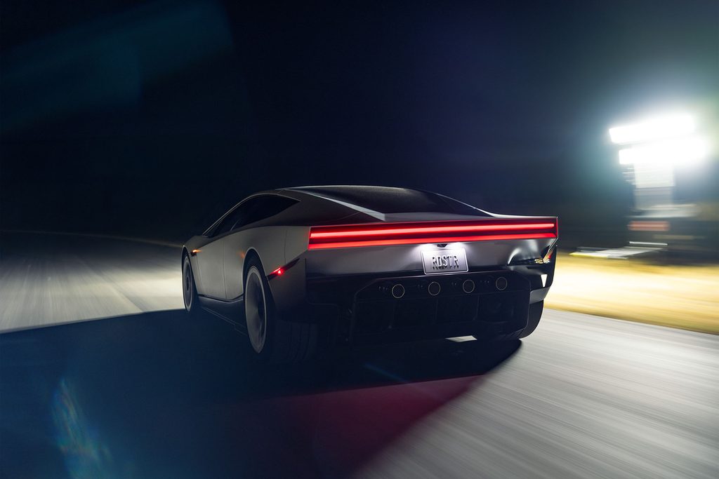 2028 Tesla Roadster's rear fascia as it cruises in normal mode (without active aerodynamic components).