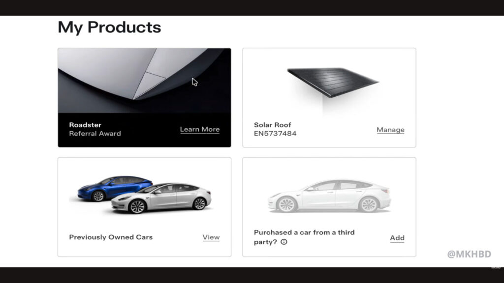 Screenshot of the Tesla Referral Program awards in a Tesla Account. The automaker has updated the Tesla Roadster Award picture with the new version.