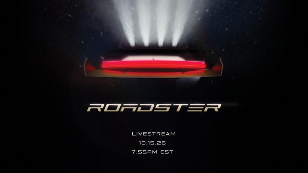 Tesla Roadster unveiling event live stream teaser poster.