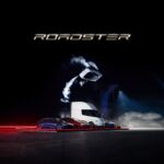 The next-gen Tesla Roadster jumps and flips over 5 vehicles (Model 3 and Cybercab on the sides, Semi in the center, and Model Y on the sides of the Semi truck). October 15, 2026, at the SpaceX McGregor, Texas rocket engine factory.